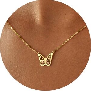 NEW 14K Gold Plated Dainty Pendant Butterfly 
Necklace